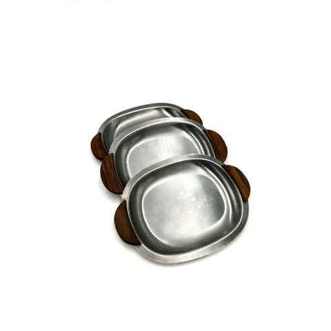 Set of Three Small Brushed Silver Metal Dishes