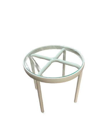 Off-White Painted Metal Round Accent Table with Plexi-Glass Top and X-Base