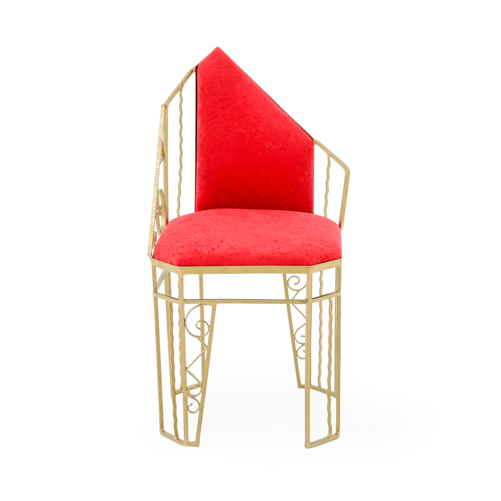 Gold and Red Asymmetrical Dining Chair