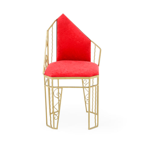 Gold and Red Asymmetrical Dining Chair