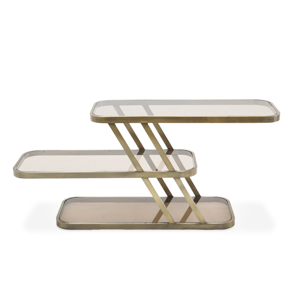 Metal and Smoked Glass Three-Tier Side Table