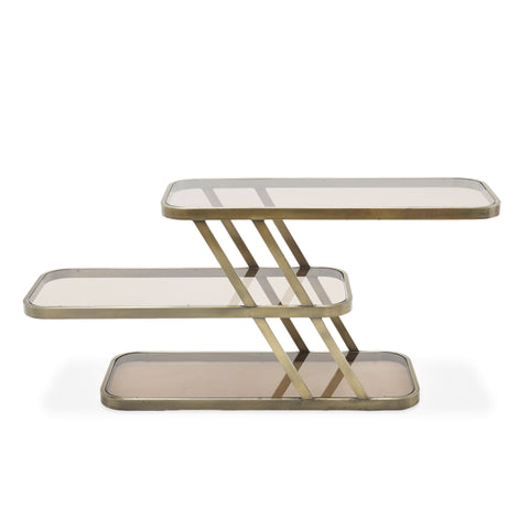 Metal and Smoked Glass Three-Tier Side Table