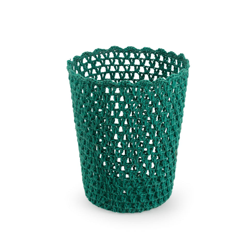 Dark Green Crocheted Cylindrical Wastebasket