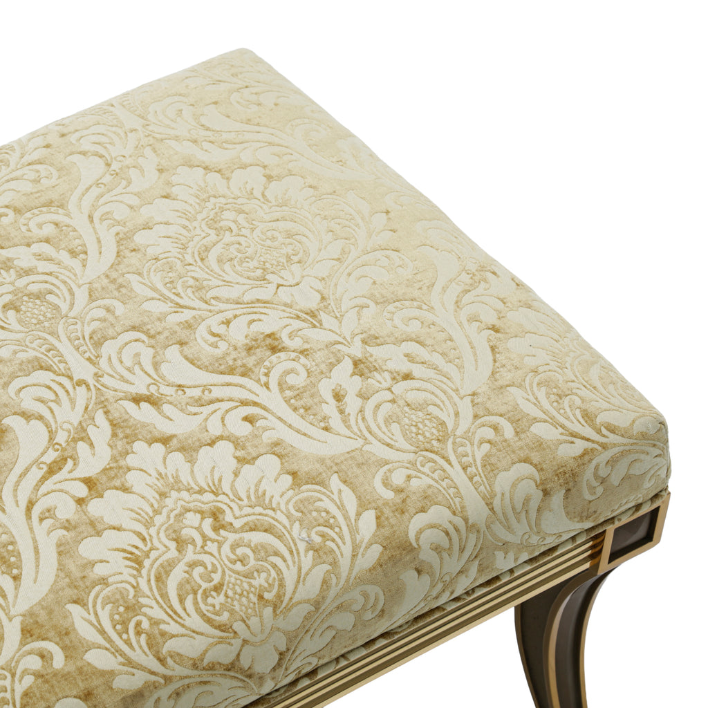 Golden Upholstered Wood and Brass Accent Bench