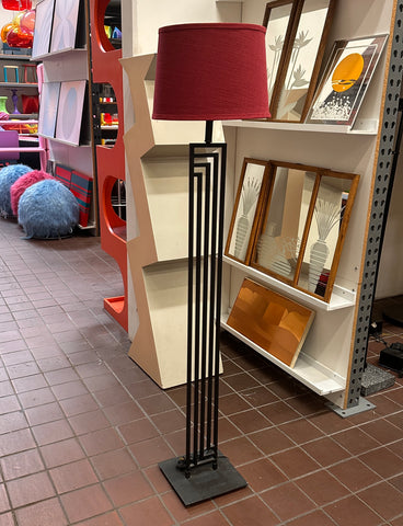 Black Geometric Metal Floor Lamp with Red Shade