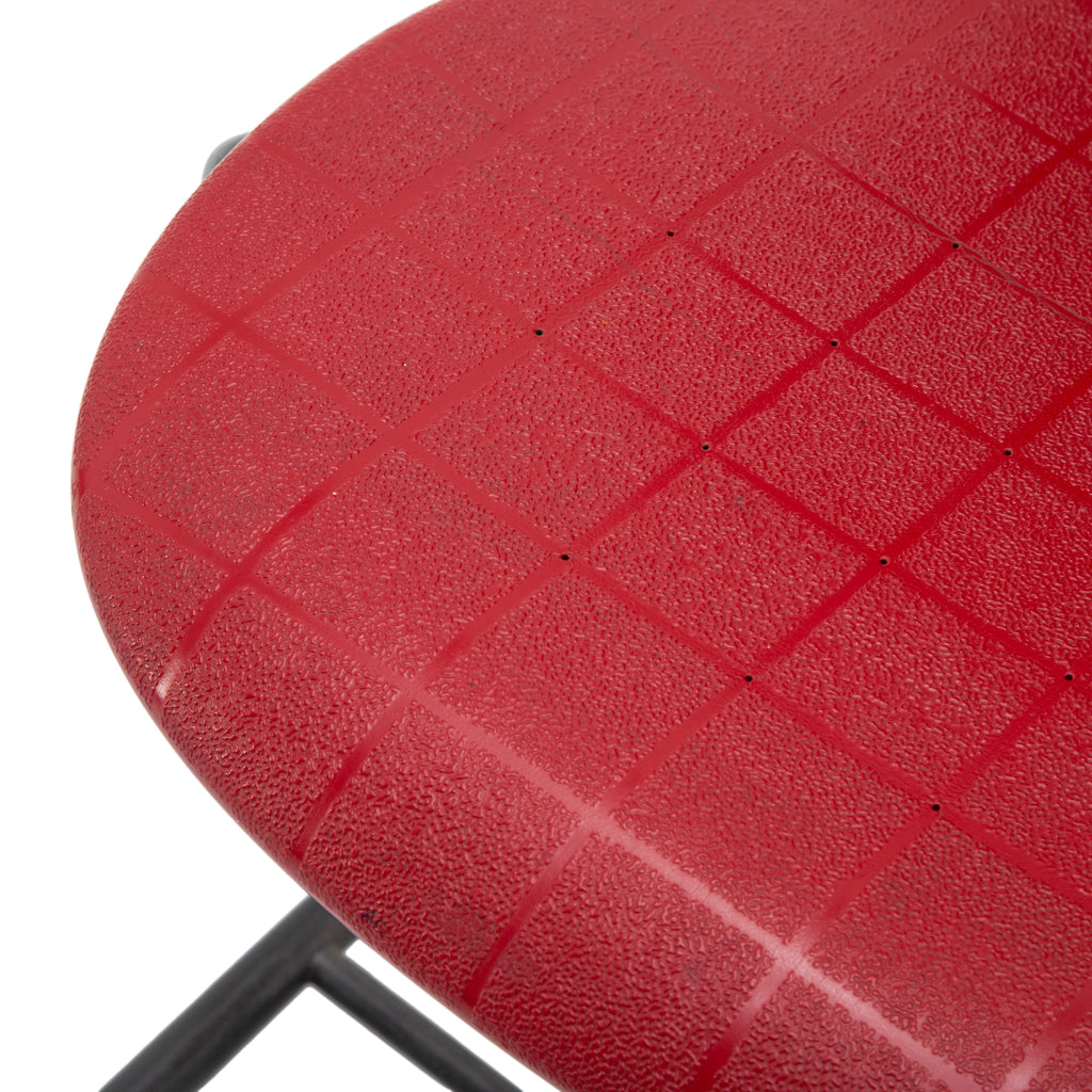 Red Plastic and Black Metal Cantilever Chair with Grid Texture