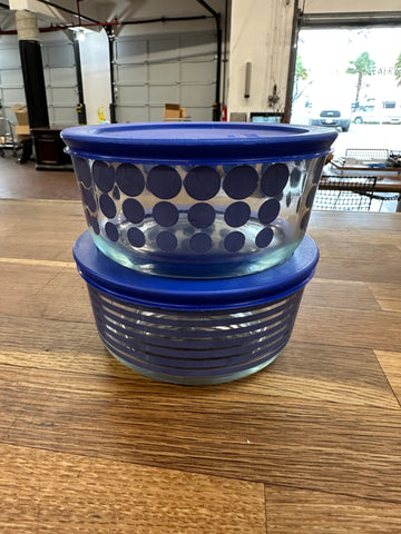 Glass Food Storage Bowls with Royal Blue Lids