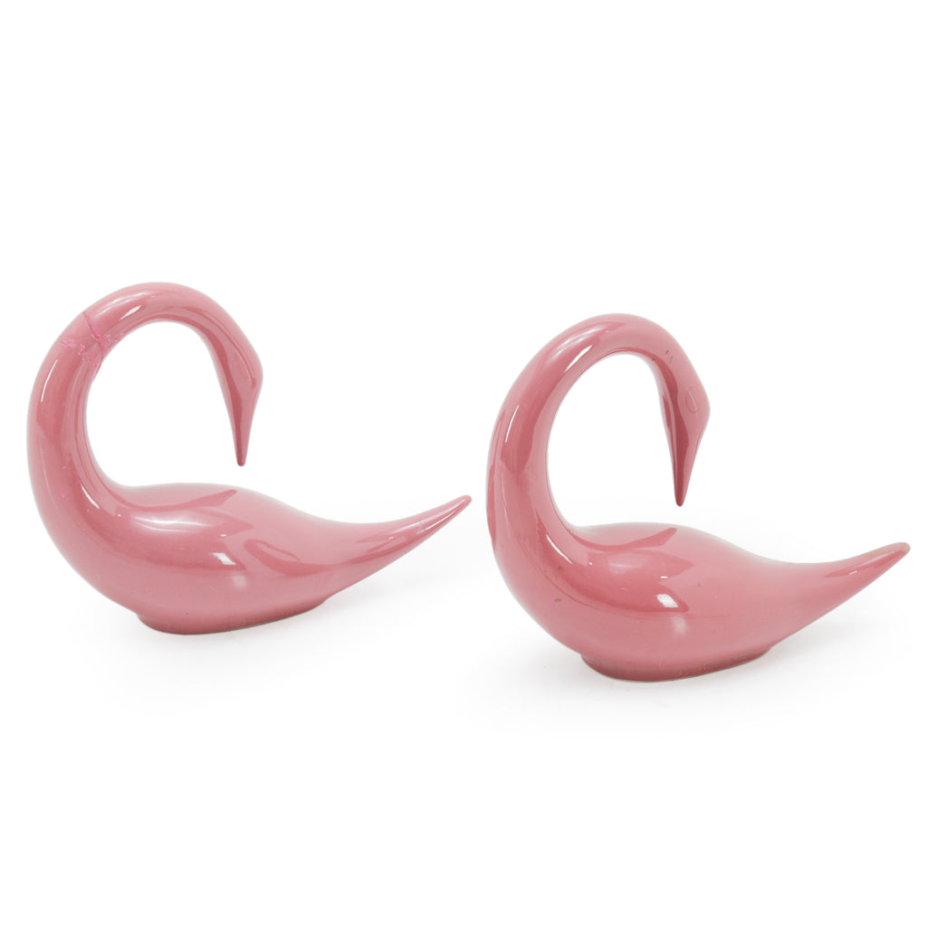 Pink Glazed Ceramic Minimalist Swan Figurines