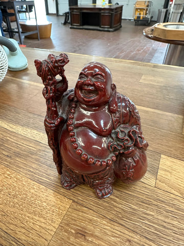 Glossy Red Laughing Buddha Figurine