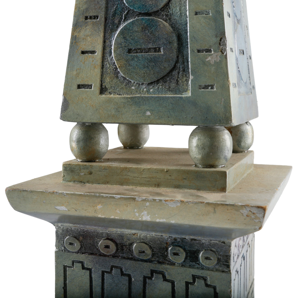 Green Geometric Obelisk Sculpture