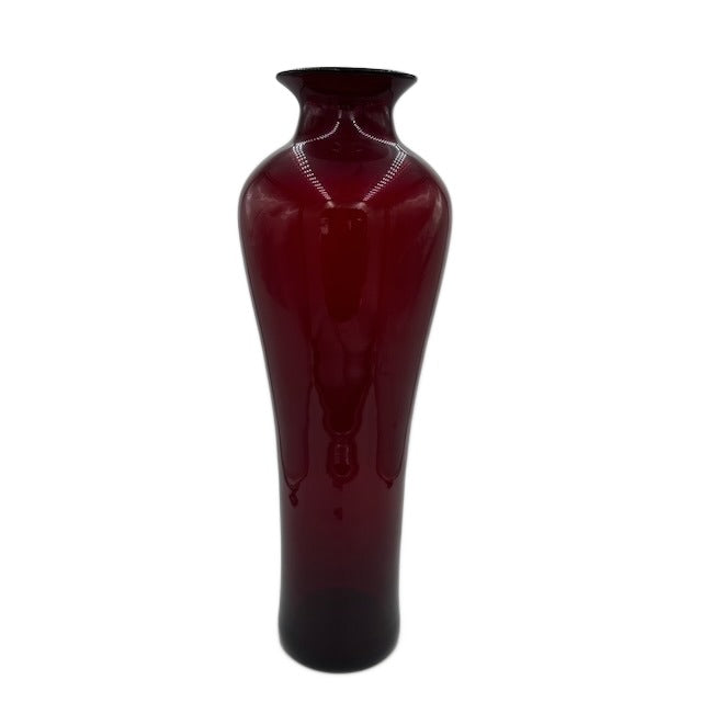 Tall Ruby Red Glass Hourglass Vase