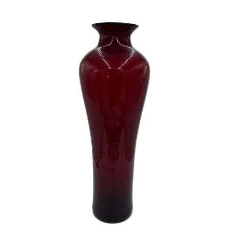 Tall Ruby Red Glass Hourglass Vase