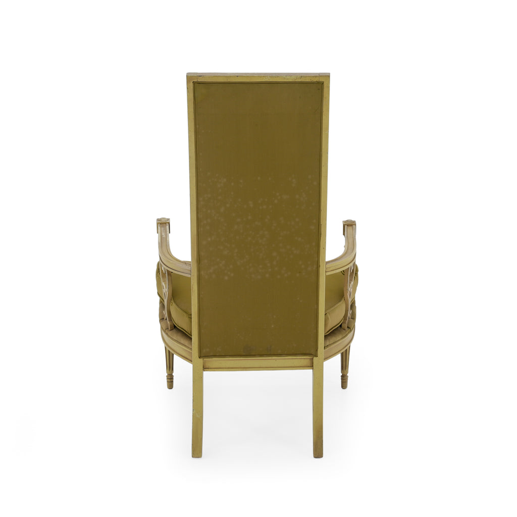 Gilded Wood High-Back Tufted Chartreuse Armchair