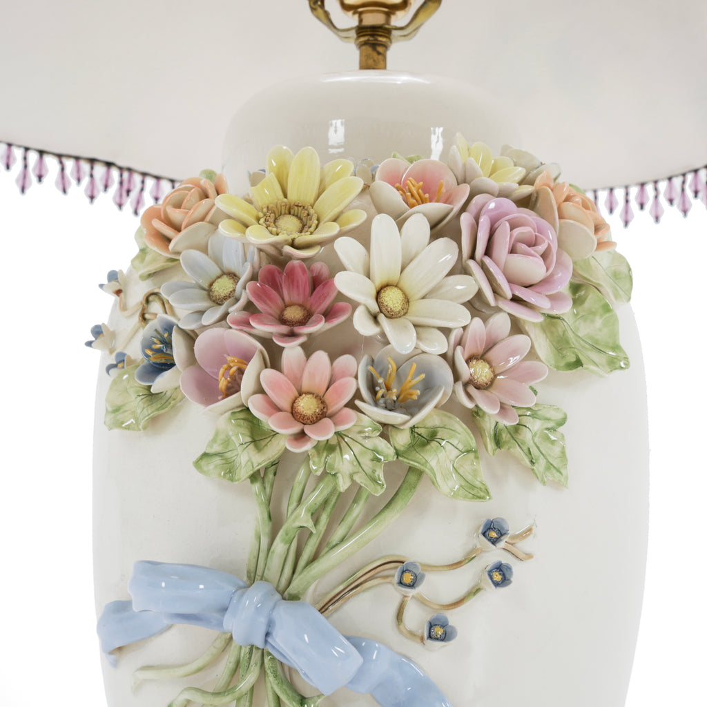 Cream Ceramic Floral Bouquet Table Lamp