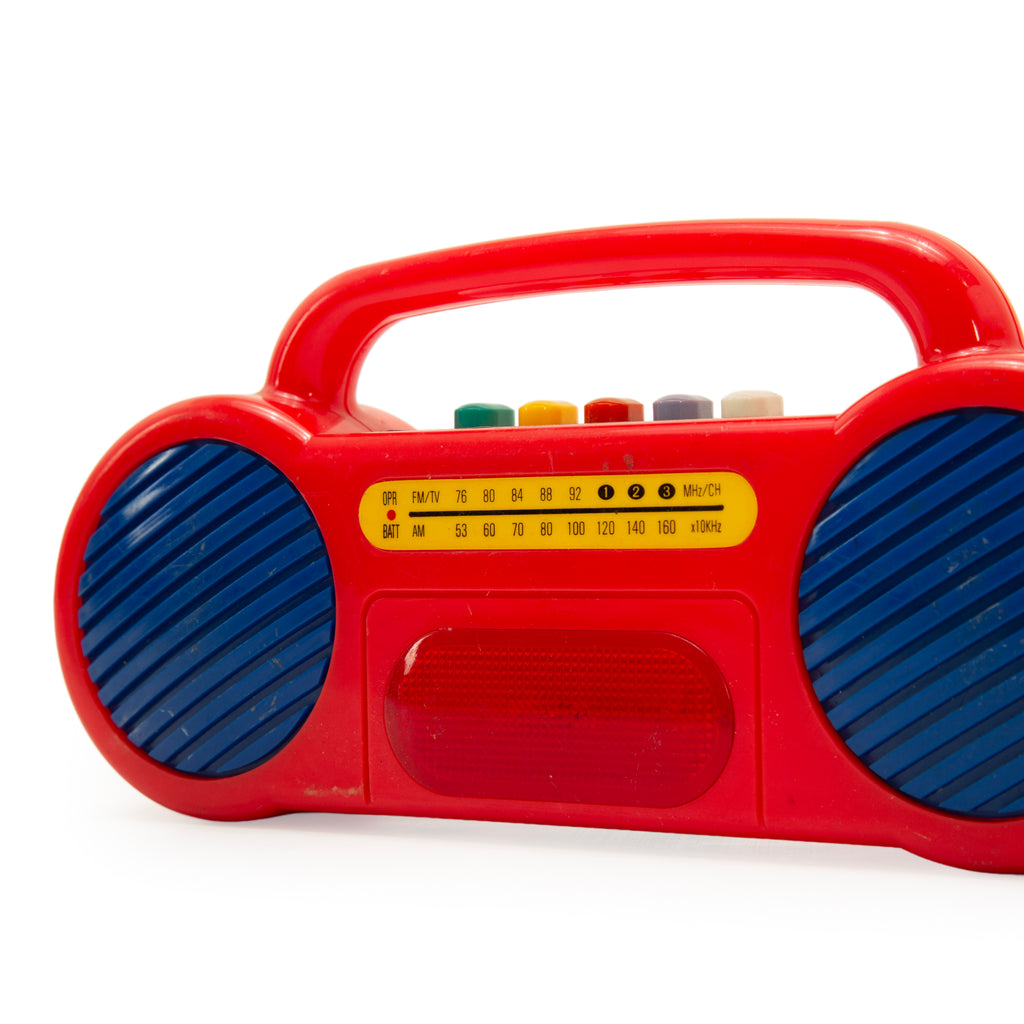 Red Plastic Toy Boombox with Blue Speaker Grilles