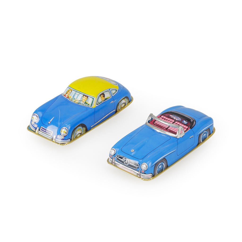 Blue and Yellow Tin Toy Cars