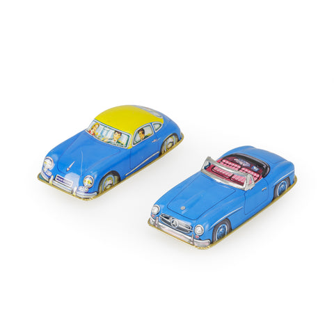 Blue and Yellow Tin Toy Cars