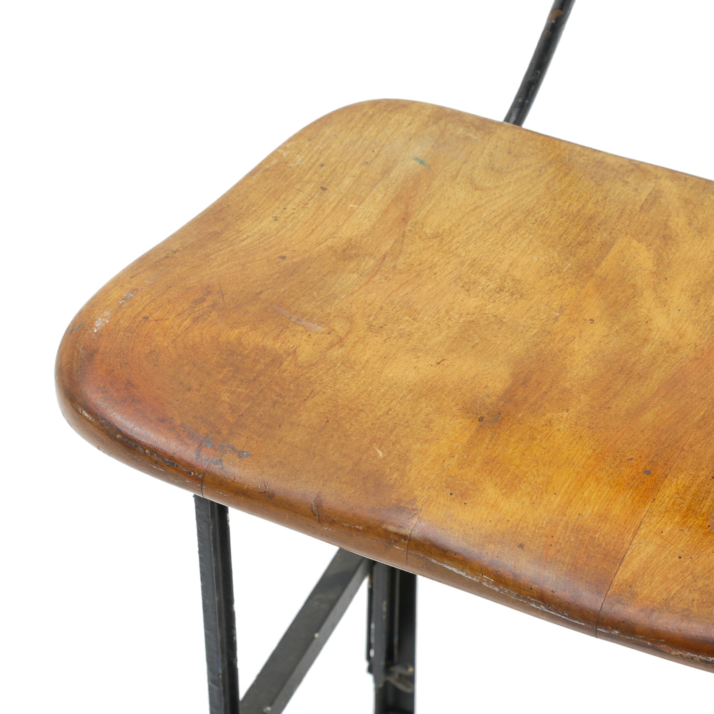 Industrial Adjustable Wood and Black Iron Bar Stool
