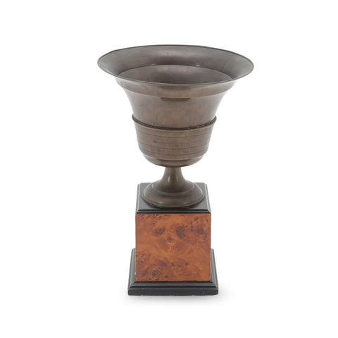 Aged Bronze Urn on Wood Pedestal