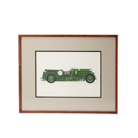 Vintage Brown Wood Framed Green Bentley 1928 (4.5 Litre) Car Print with Grey Mat