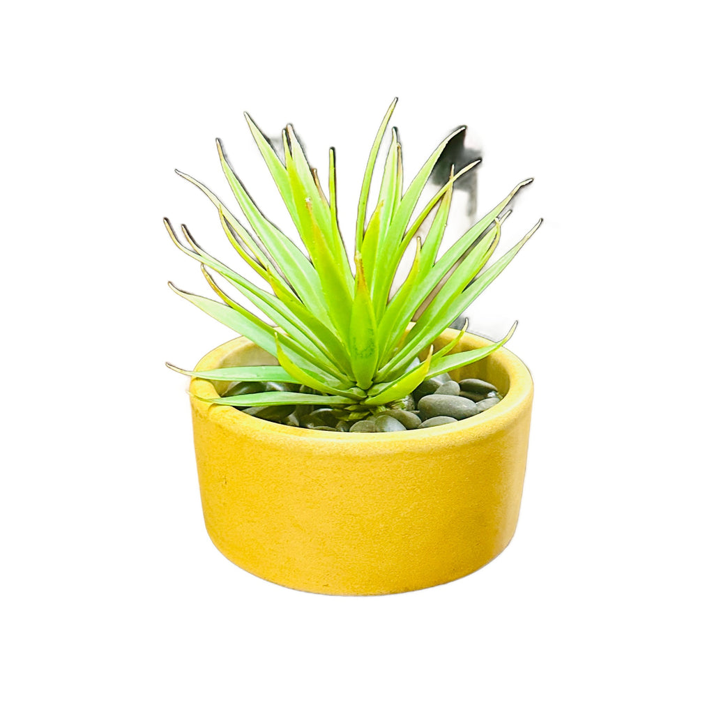 Small Yellow Ceramic Faux Succulent Plant with Pebbles