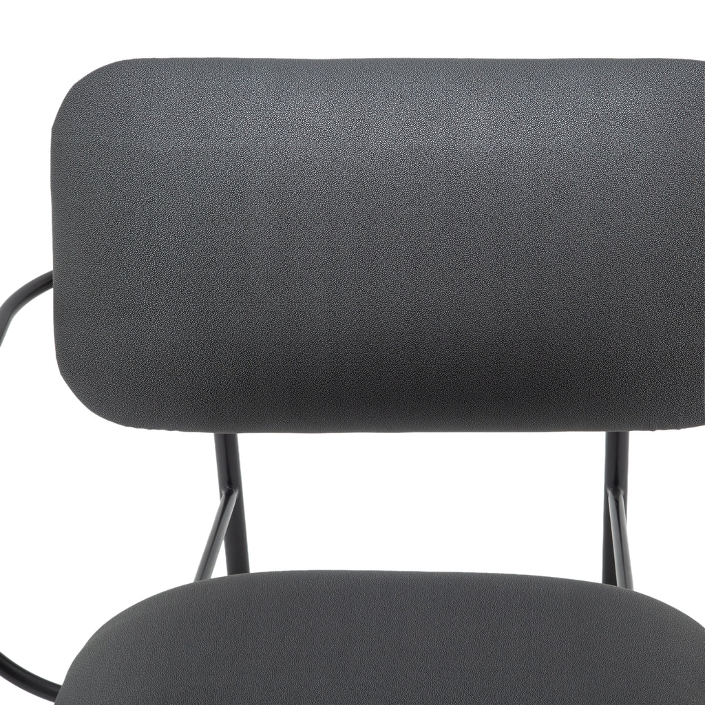 Dark Gray Upholstered Armchair with Black Metal Frame and Armrests