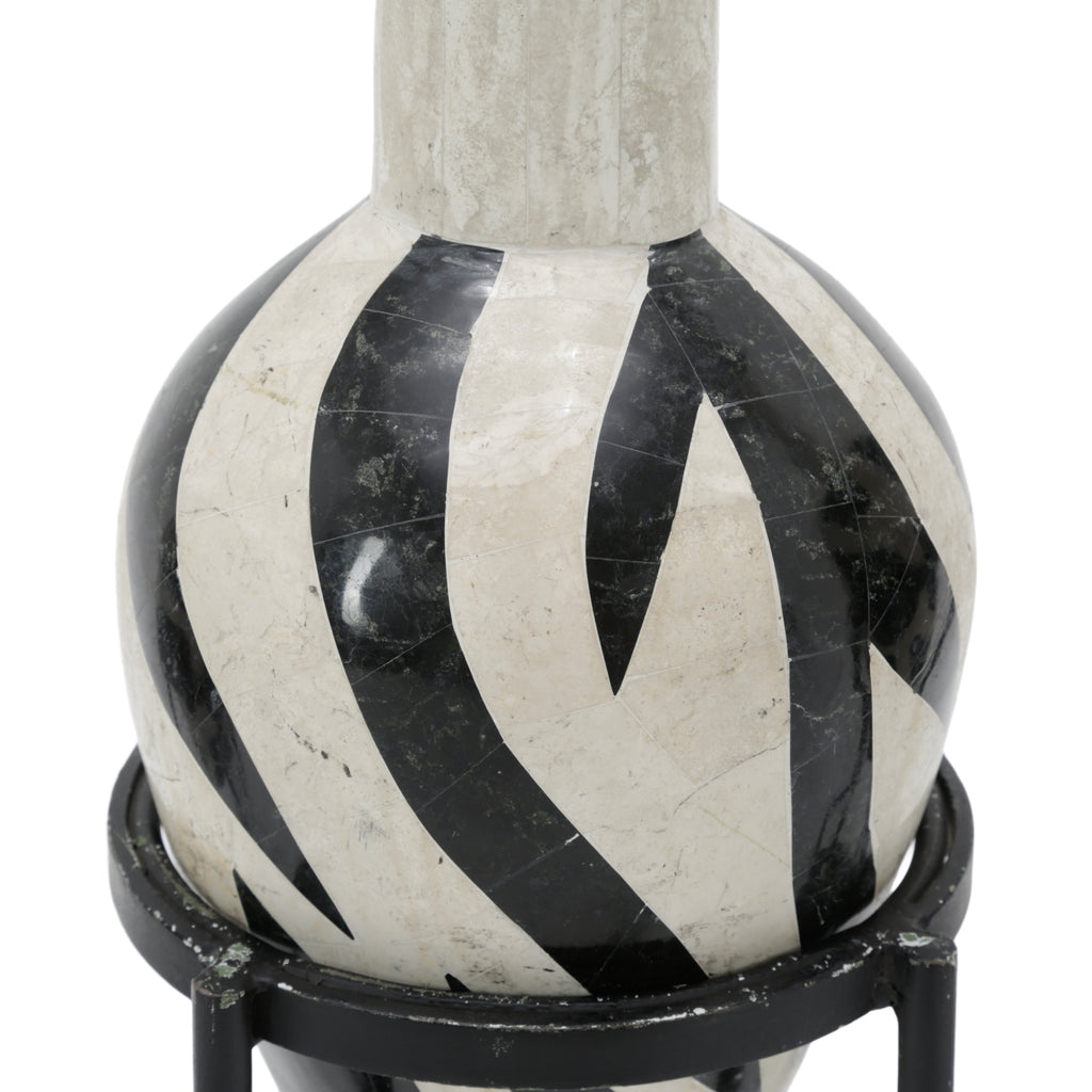 Set of 3 Black and Off-White Ceramic Vases