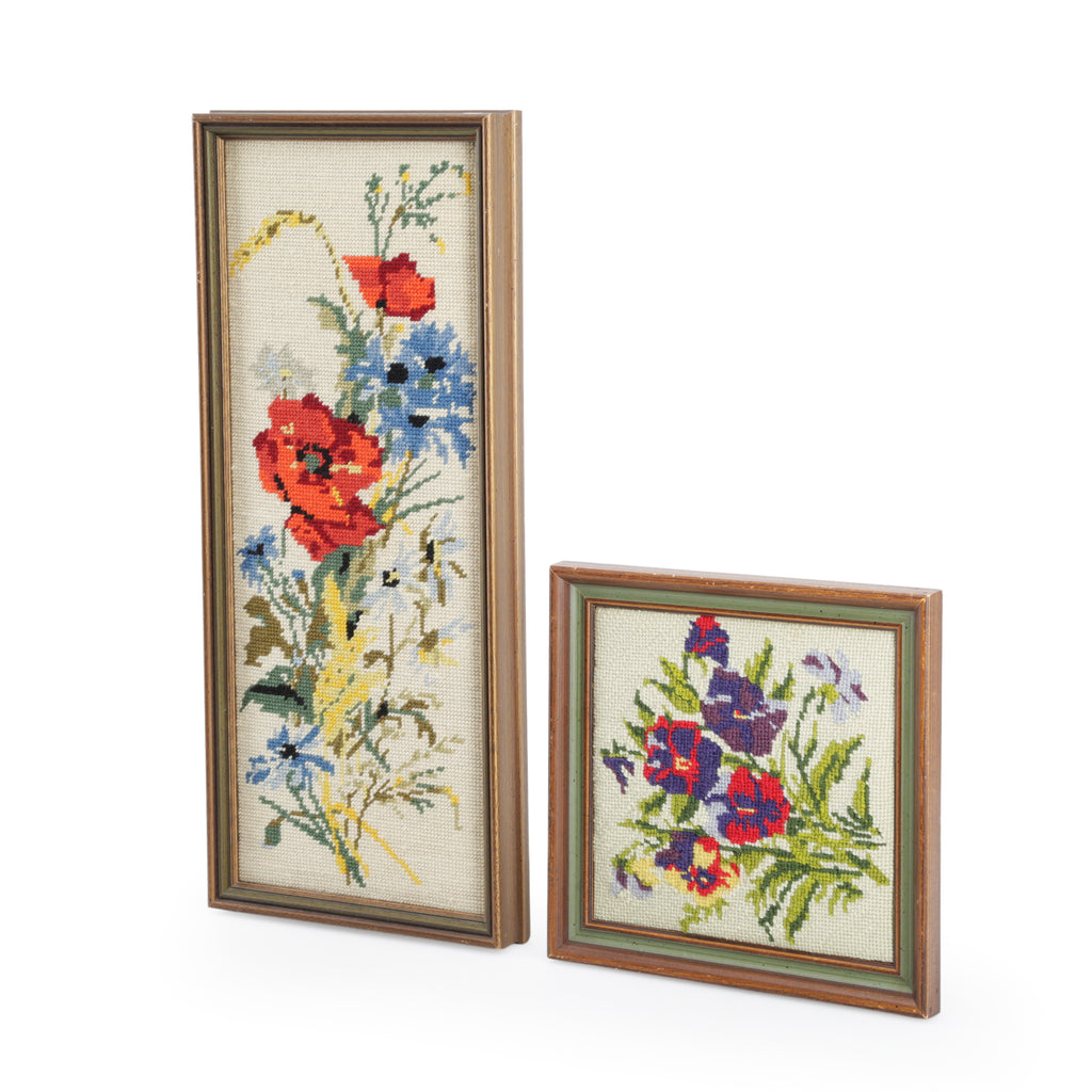 Wood Framed Floral Needlepoint Art
