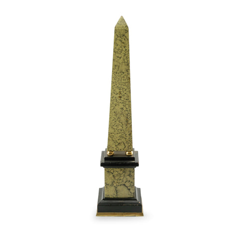 Green Stone Obelisk with Black Base and Brass Accents