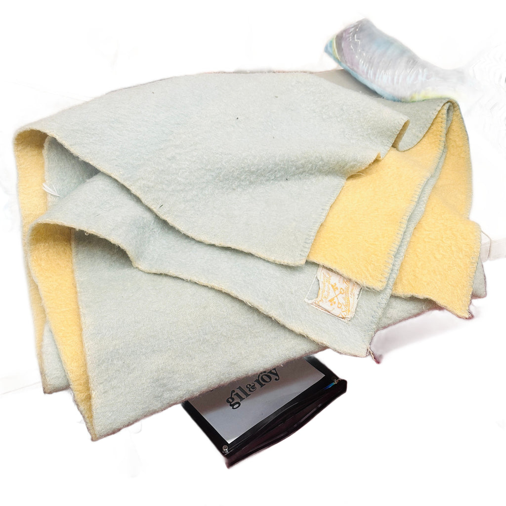 Reversible Blue and Yellow Wool Blanket