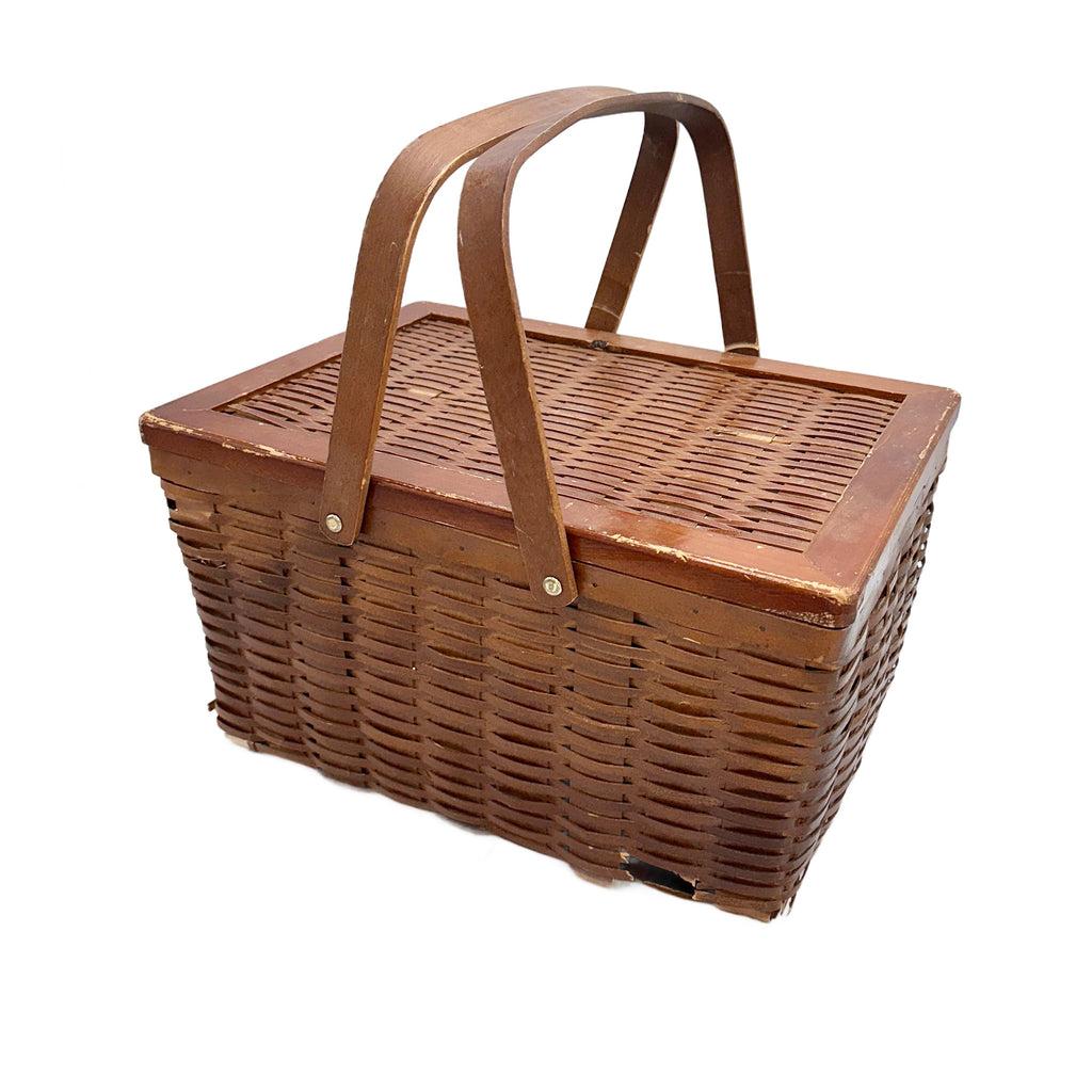 Vintage Woven Wood Picnic Basket