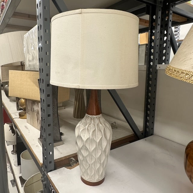 Cream Ceramic & Wood Table Lamp
