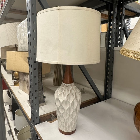 Cream Ceramic & Wood Table Lamp
