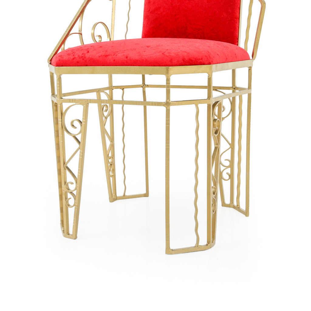 Gold and Red Asymmetrical Dining Chair