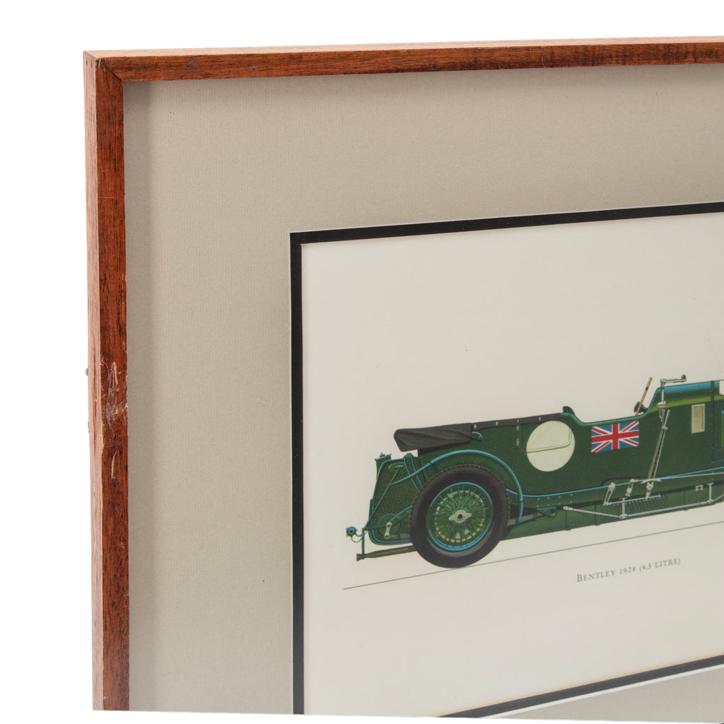 Vintage Brown Wood Framed Green Bentley 1928 (4.5 Litre) Car Print with Grey Mat