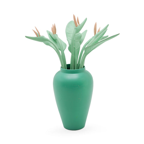 Teal Decorative Vase with Fake Flower