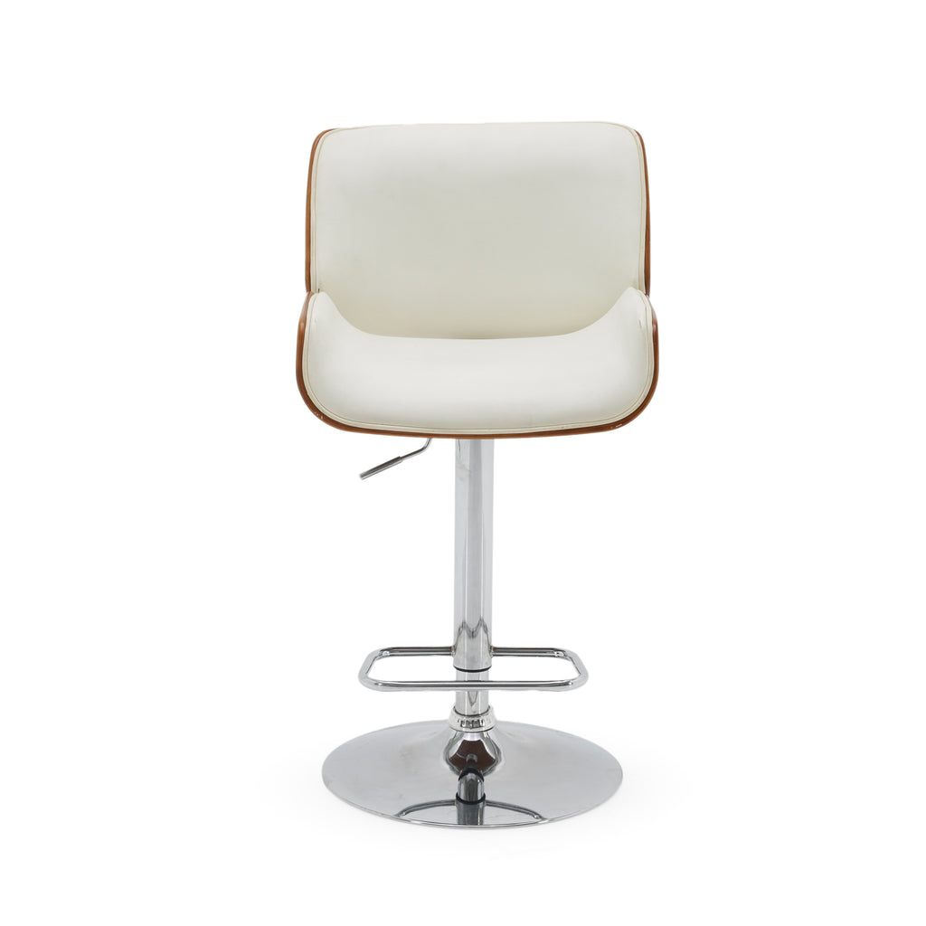 Cream Leather and Walnut Adjustable Bar Stool