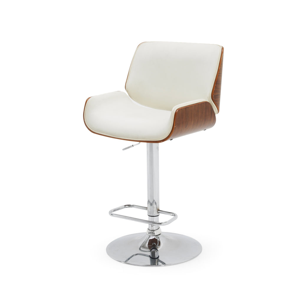 Cream Leather and Walnut Adjustable Bar Stool