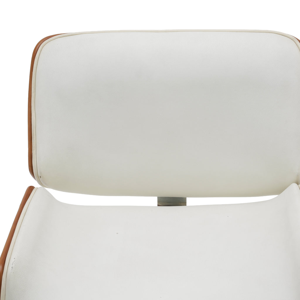 Cream Leather and Walnut Adjustable Bar Stool