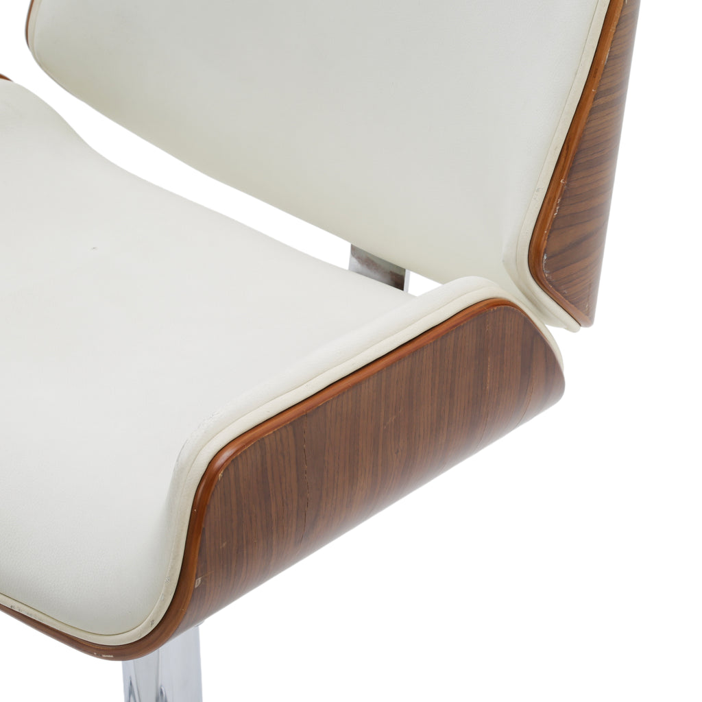 Cream Leather and Walnut Adjustable Bar Stool
