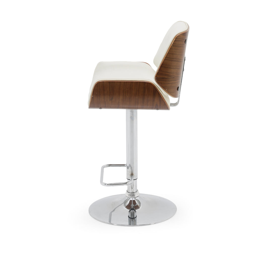 Cream Leather and Walnut Adjustable Bar Stool