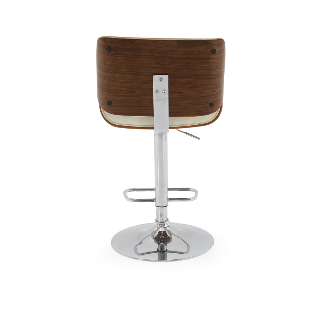 Cream Leather and Walnut Adjustable Bar Stool