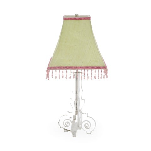 Chartreuse Fabric and Pink Acrylic Table Lamp