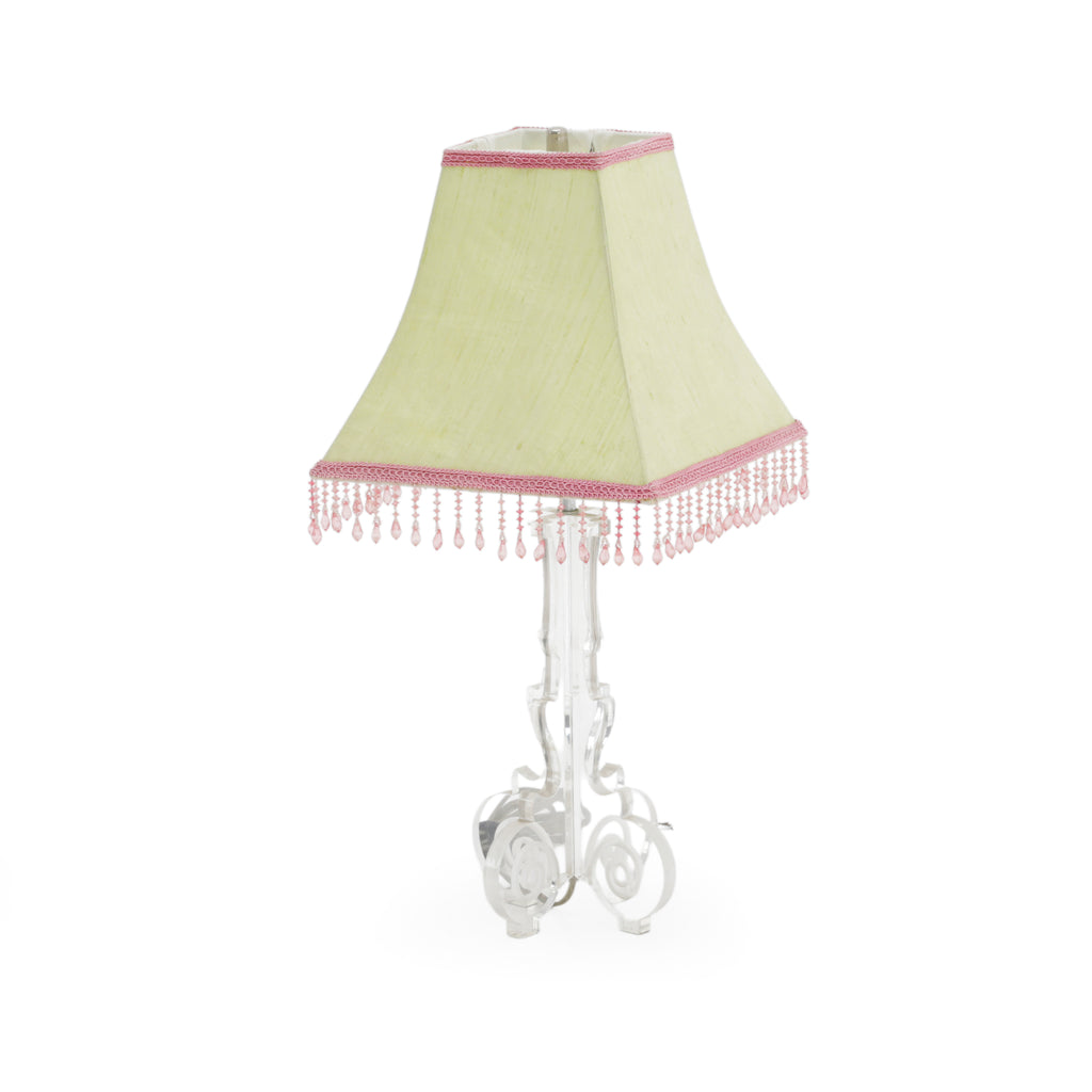 Chartreuse Fabric and Pink Acrylic Table Lamp