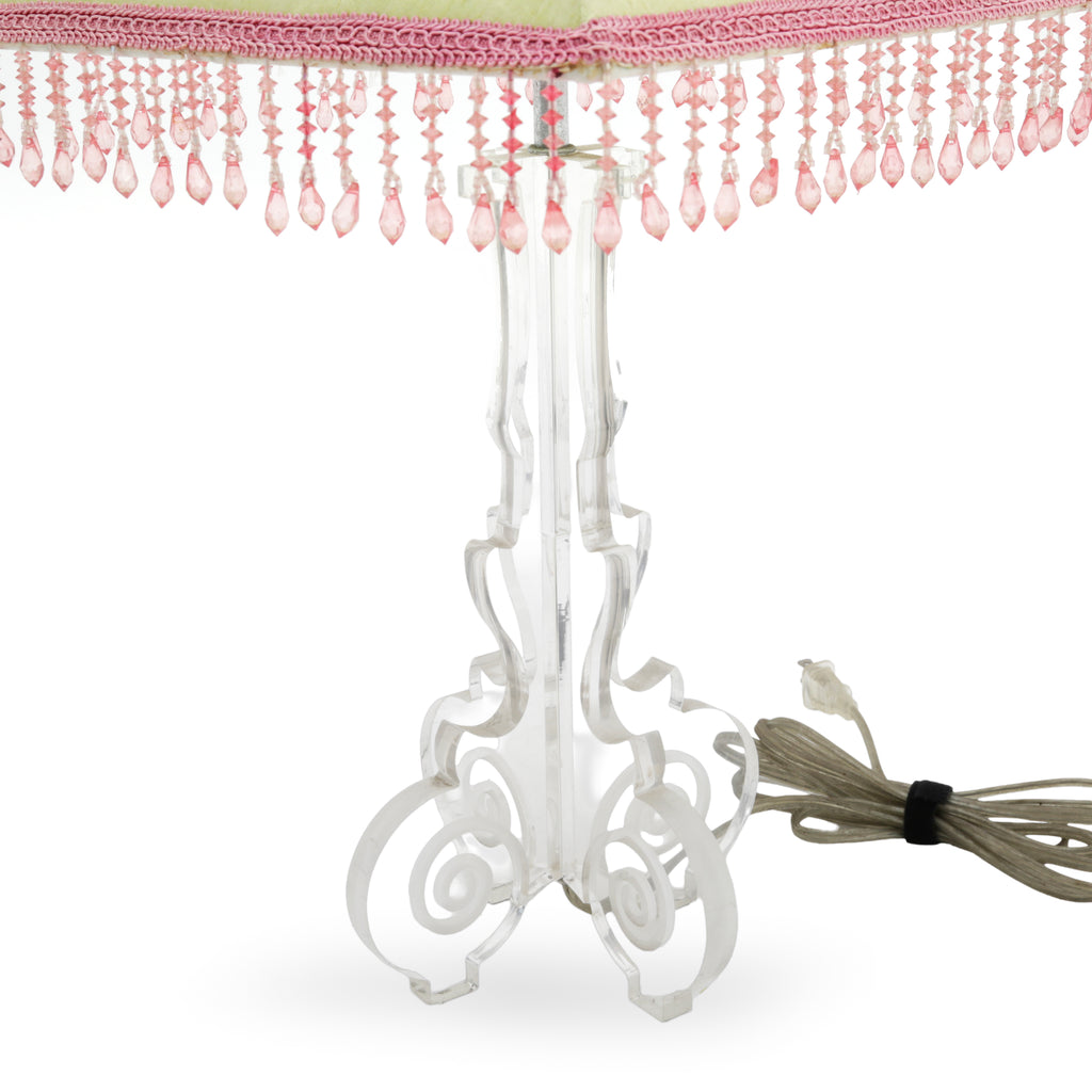 Chartreuse Fabric and Pink Acrylic Table Lamp