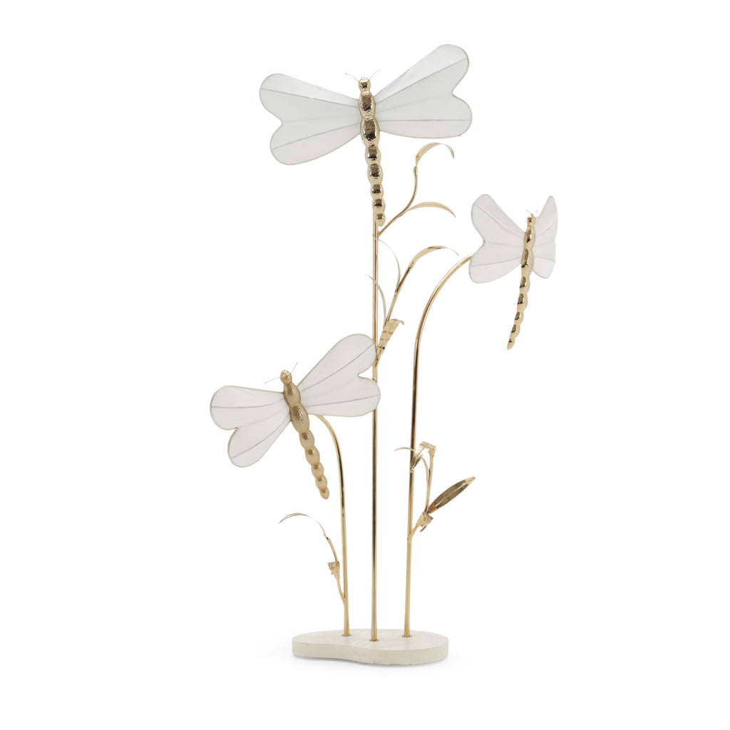 Gold & Cream Stylized Dragonfly Floor Lamp with Shades