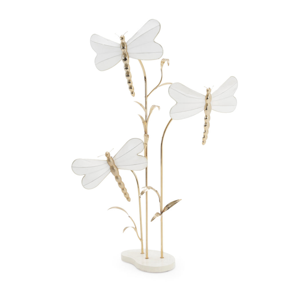 Gold & Cream Stylized Dragonfly Floor Lamp with Shades