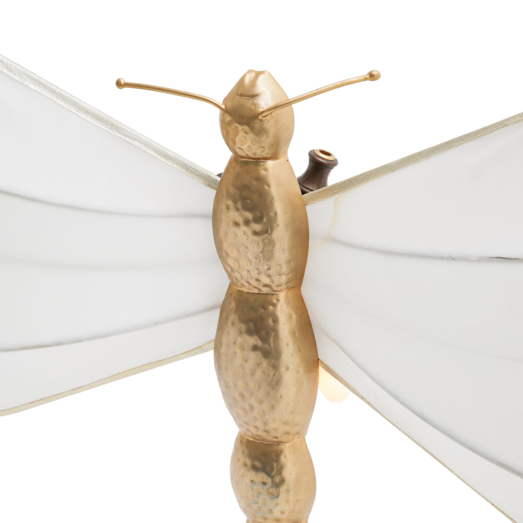 Gold & Cream Stylized Dragonfly Floor Lamp with Shades