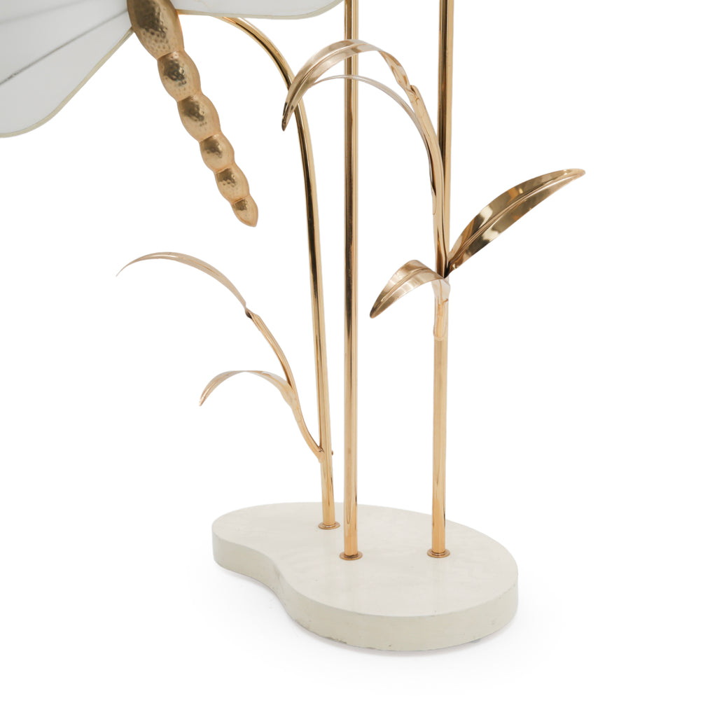 Gold & Cream Stylized Dragonfly Floor Lamp with Shades