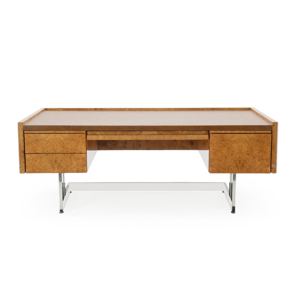Burlwood Desk with Leather Top and Chrome Legs